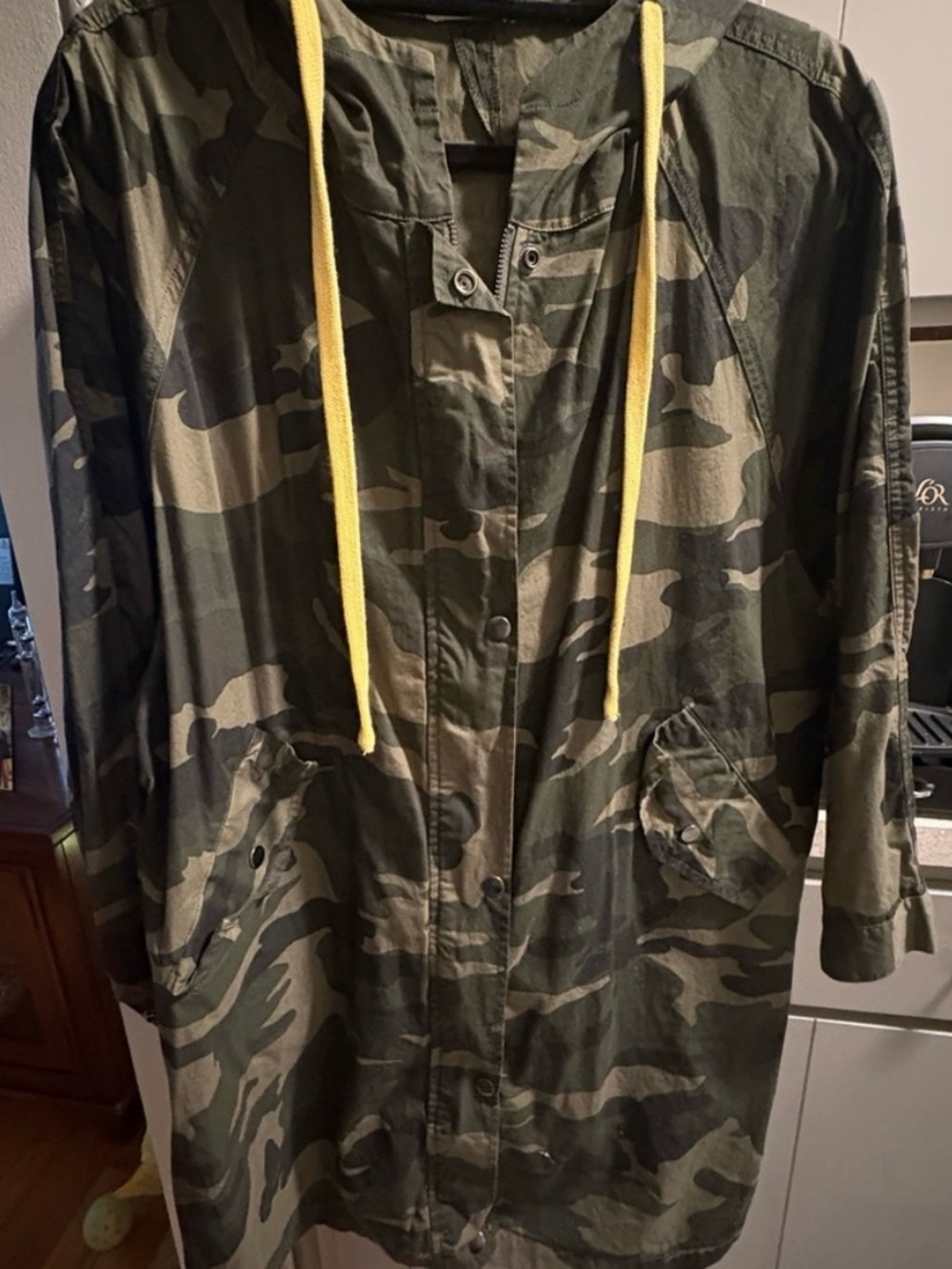 ODDY Olive Green Camo Utility Jacket with Yellow Drawstrings